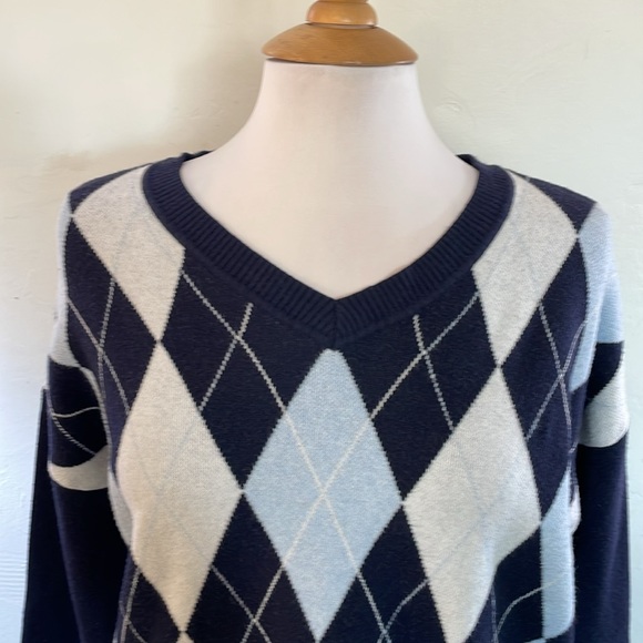 Shein Women's Pullover V Neck Argyle Long Sleeve Sweater Size Medium - Picture 2 of 8
